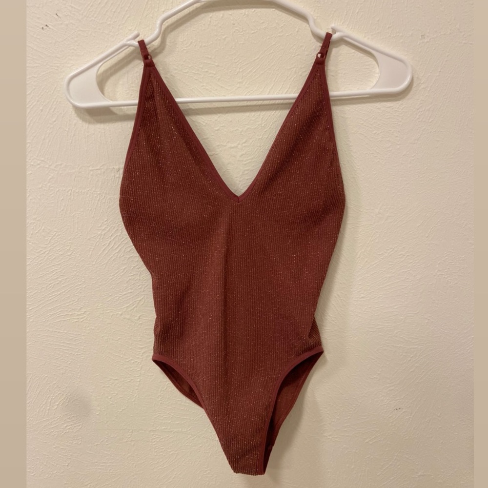 Urban outfitters Sparkly Mauve V-neck Body Suit